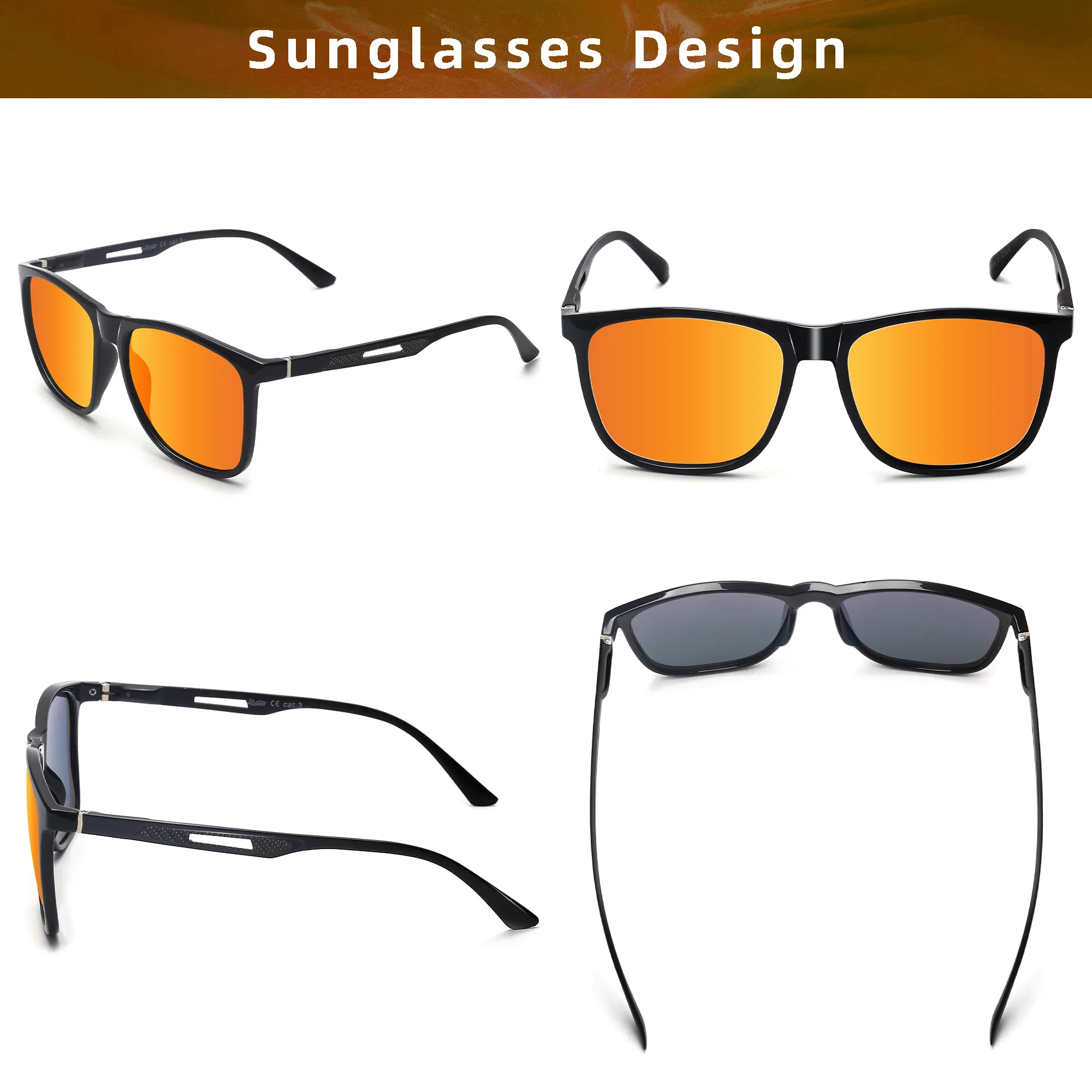 JM Men Polarized Sunglasses UV400 Orange Lenses  Luxury Brand Designer Sun Glasses Man Driving Sun Glasses Eyewear Eyepieces