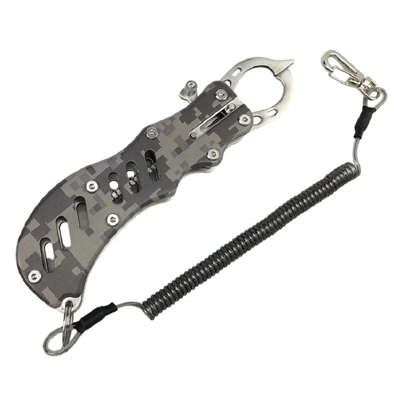 Camo Stainless Steel Fishing Pliers & Fish Gripper Set with Safety Lanyard - Multi-function Lip Grip Tool for Catch and Release