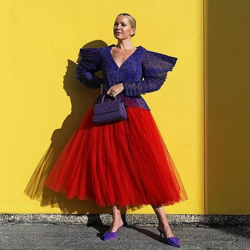 

Red Office Lady Tulle Women Skirts Ankle Length Female Tulle Skirt Wihtout Top Birthday Party Wear Bottom