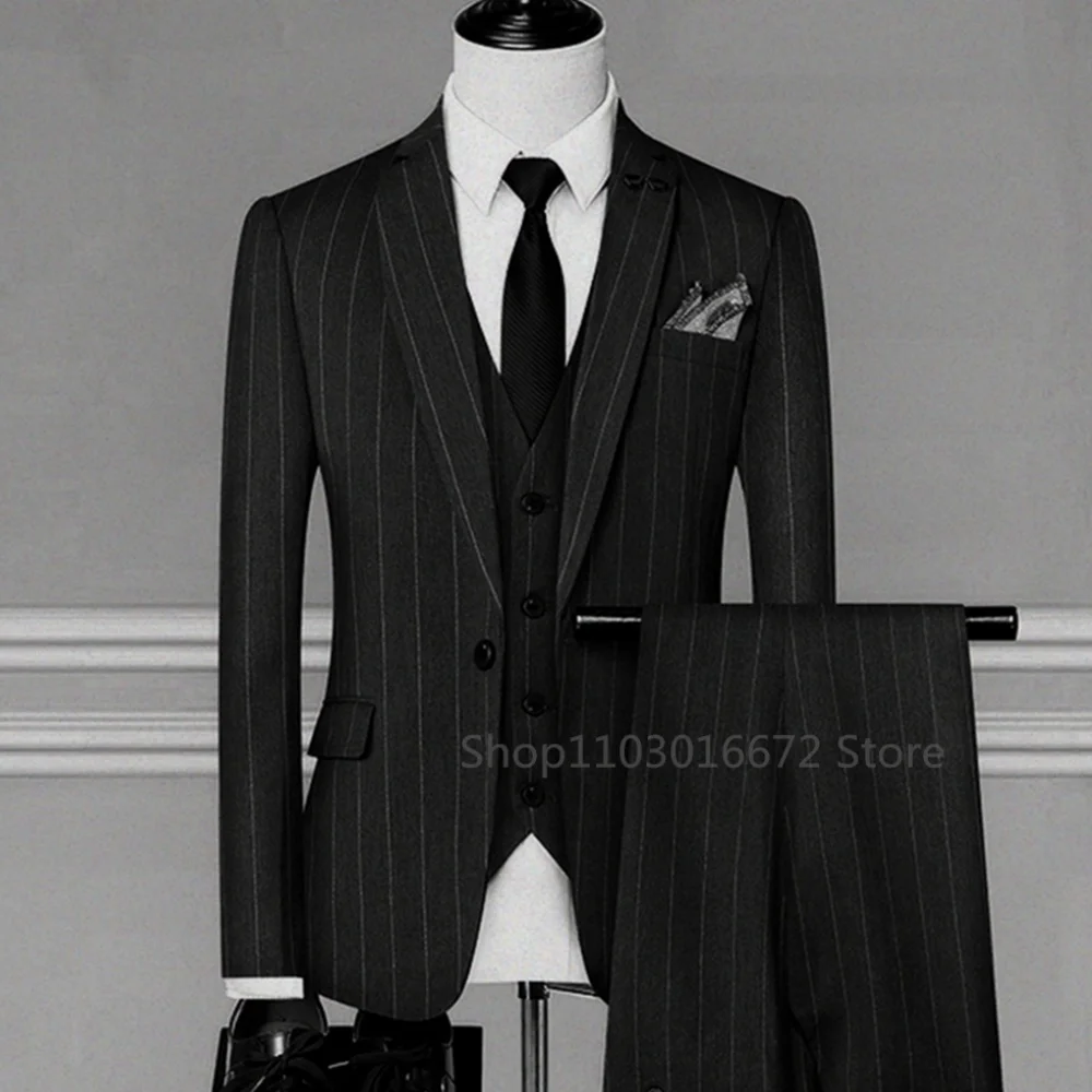 Elegante abito da uomo d'affari in 3 pezzi nero grigio slim fit giacca da sposa gilet sottile regolabile Ternos per la moda maschile