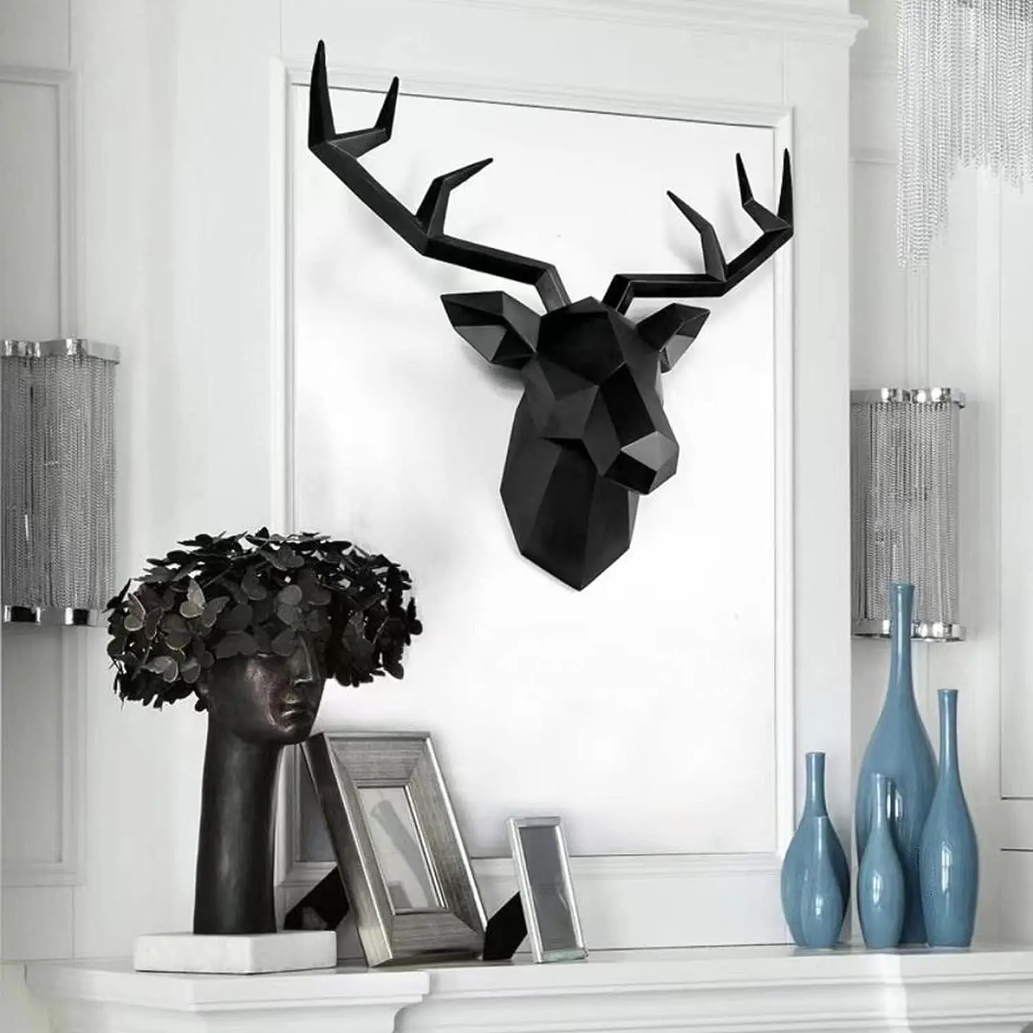 Imagem -02 - Deer Head Escultura Geométrica Resina Animal Cabeça Modern Home Decor Decoração de Parede Decorativa de Luxo 3d