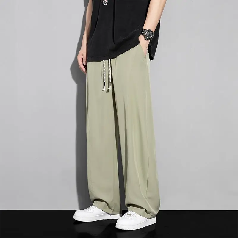 

GELITAYIN Ice Silk Baggy Male Trousers Summer Men's Casual Straight Pants Fashion 2025 Polyester High Quality Streetwear New In