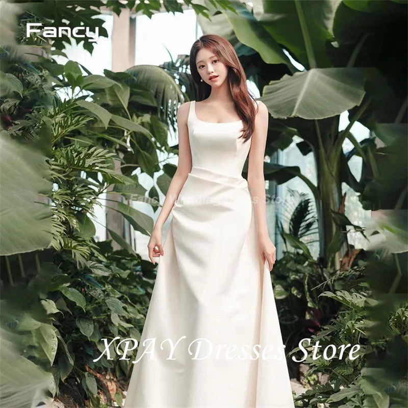

XPAY Simple A Line Wedding Dress Korea Photo Shoot Square Neck Princess Bridal Gown Soft Satin Bridal Dresses 웨딩드레스 customized
