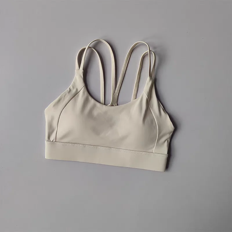 Einfarbiger, weicher Fitness-BH mit überkreuzten Trägern für Damen, Yoga-Top, stoßfestes Sport-Oberteil mit Polster, Push-Up, verstellbarer Sport-BH. – Detail 6