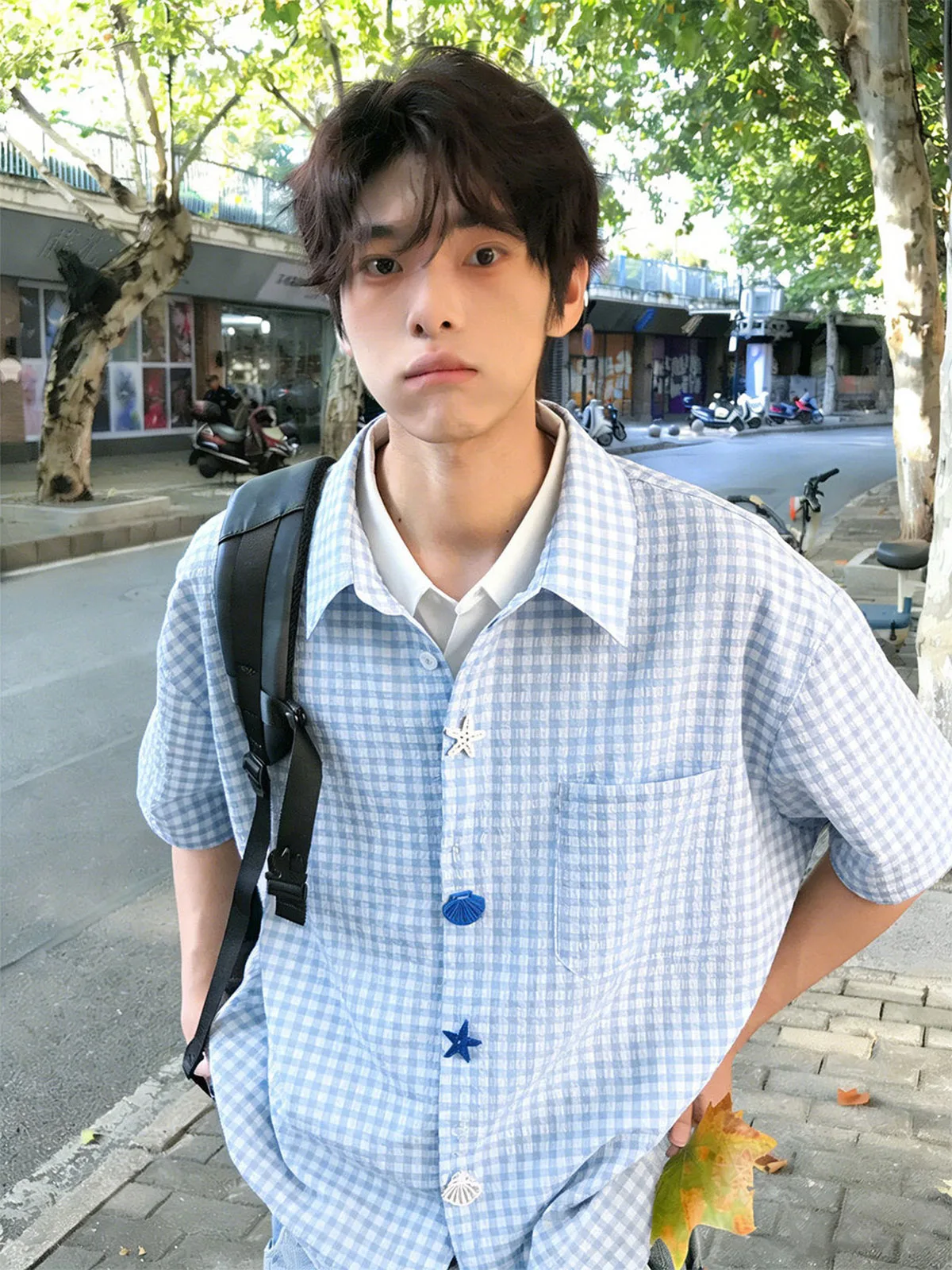Summer Trend Bubble Short Sleeve Men's Shirt Fun Button Top Half Sleeve Dopaamine Check Beach Shirt Casual Loose Fit Youth Style