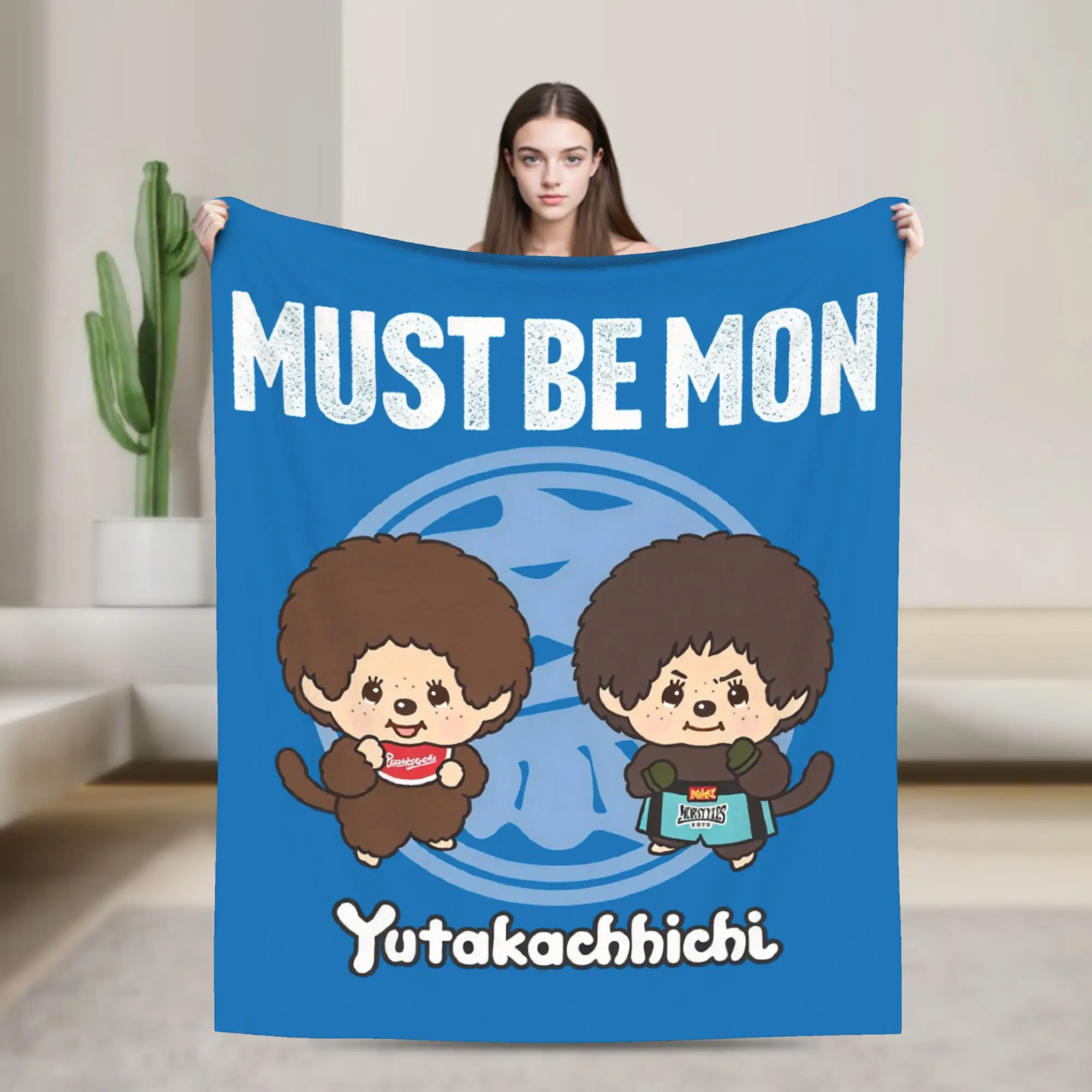 Custom M-Monchhichis Blankets Warm Flannel Cute Monkey Character Throw Blanket for Bed Travel Rug Piece