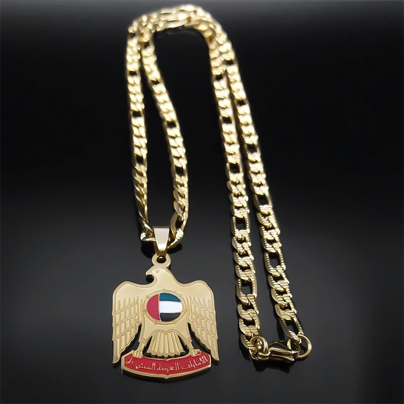 UAE Countries National Flag Falcon Eagle Necklace for Men Women Stainless Steel Gold Color Hip Hop Necklaces Jewelry N3242S05