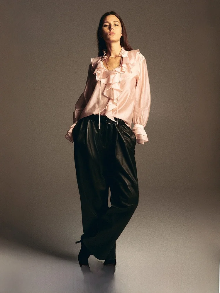 

Новое весеннее поступление, женская блузка Ele Sle irt с кружевной отделкой, длинная блузка Sve V-Ne из полиэстера и лиоцелвого волокна