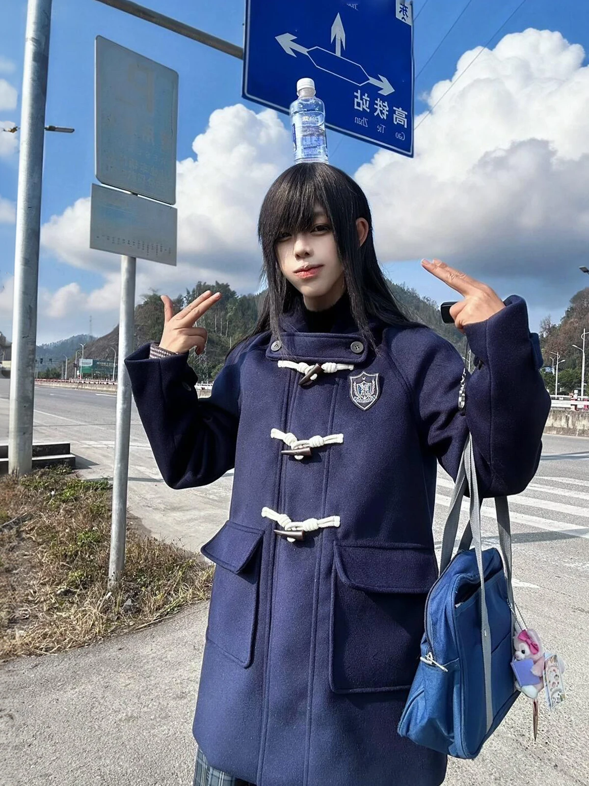 

Upgraded JK Coat with Hat And Horn Buttons Woolen Coat Medium Length Japanese Style Badge College Style Uniform for Women