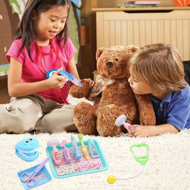 Crianças dentista jogar conjunto seguro crianças dentista kit seguro realista brinquedo confortável fingir para pais criança meninas meninos aniversário casa