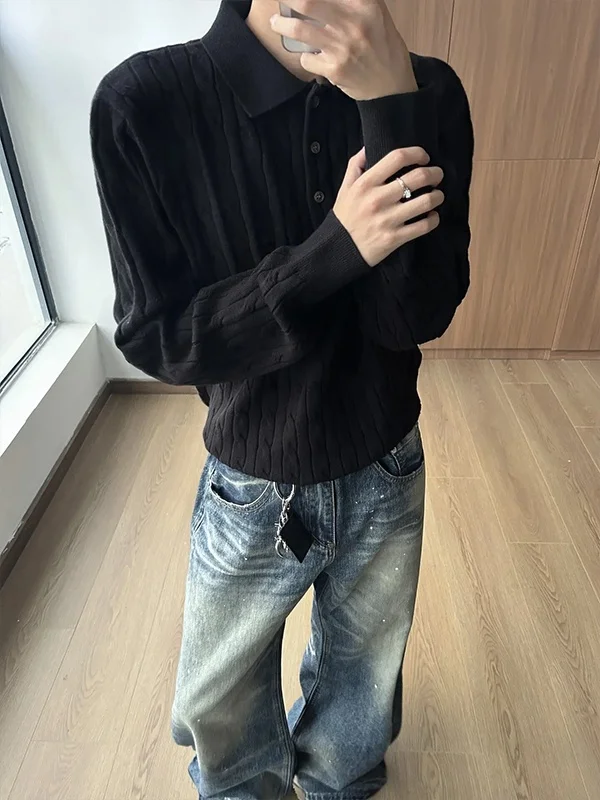 

Bla Twisted Button Ne Вязаный длинный свитшот све для осени и зимы Свободный крой Повседневная мода из полиэфирного волокна