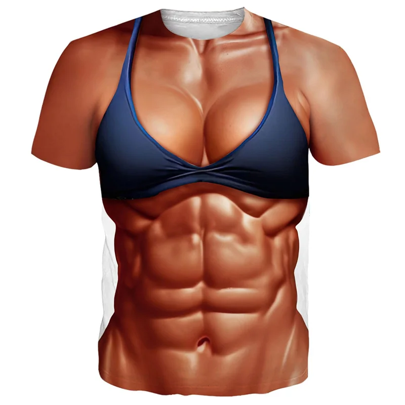 Funny Bikini Muscle 3D Print T-Shirts Men Women Fashion O-Neck Short Sleeve T Shirt Oversized Tees Harajuku Tops Man Clothing