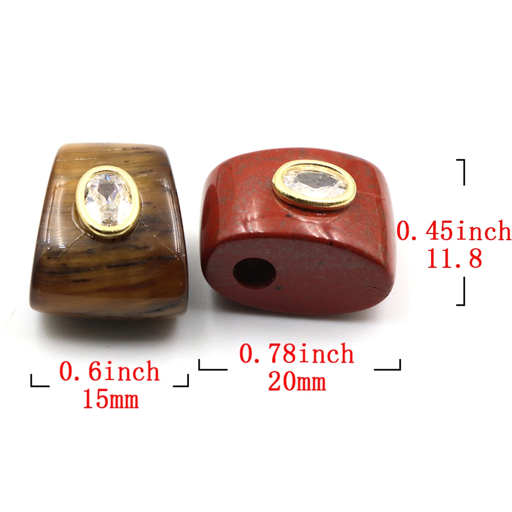 20mm Naturstein Taschenform Weiße Zirkon-Einlage Großloch-Abstandsperle für DIY Armband Handgemachter Schmuck Bastelbedarf Großhandel Geschenk – Detail 1