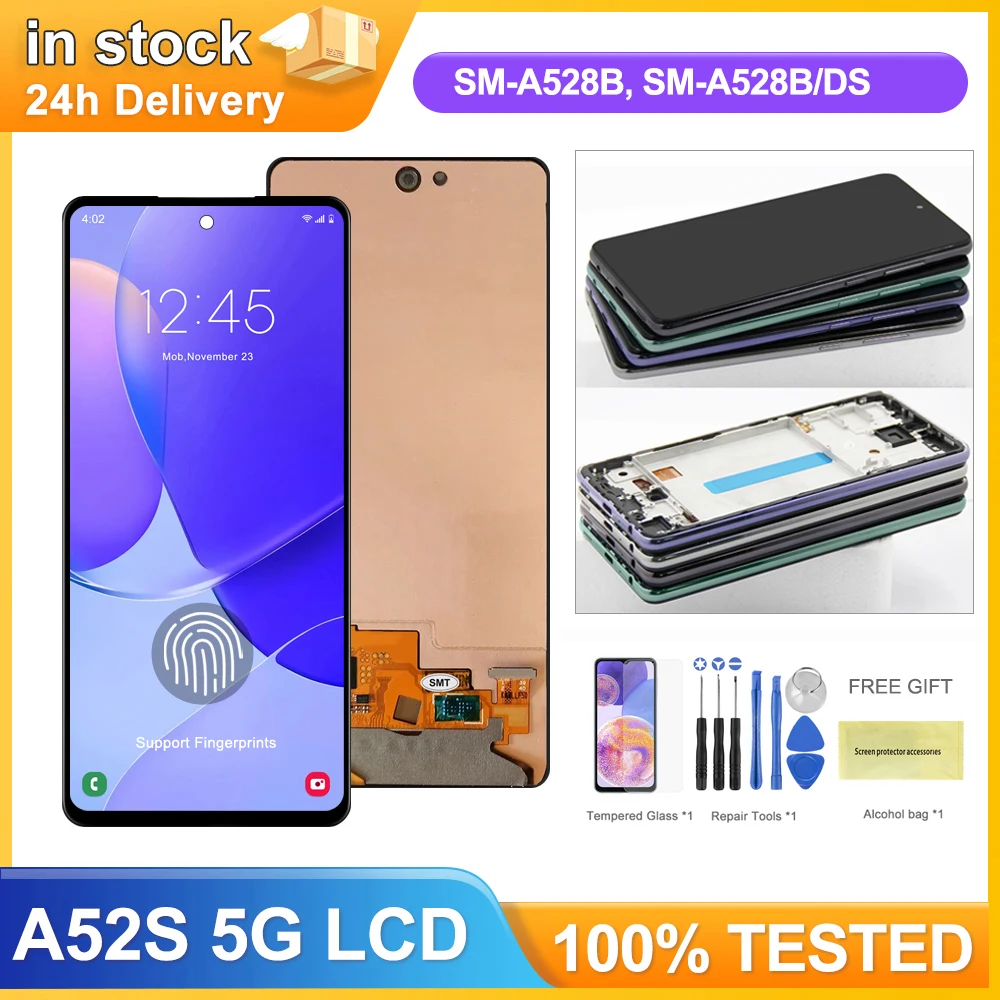 6.5'' AMOLED A52S 5G Screen Replacement, for Samsung Galaxy A52s 5G A528 A528B Lcd Display Digital Touch Screen with Frame