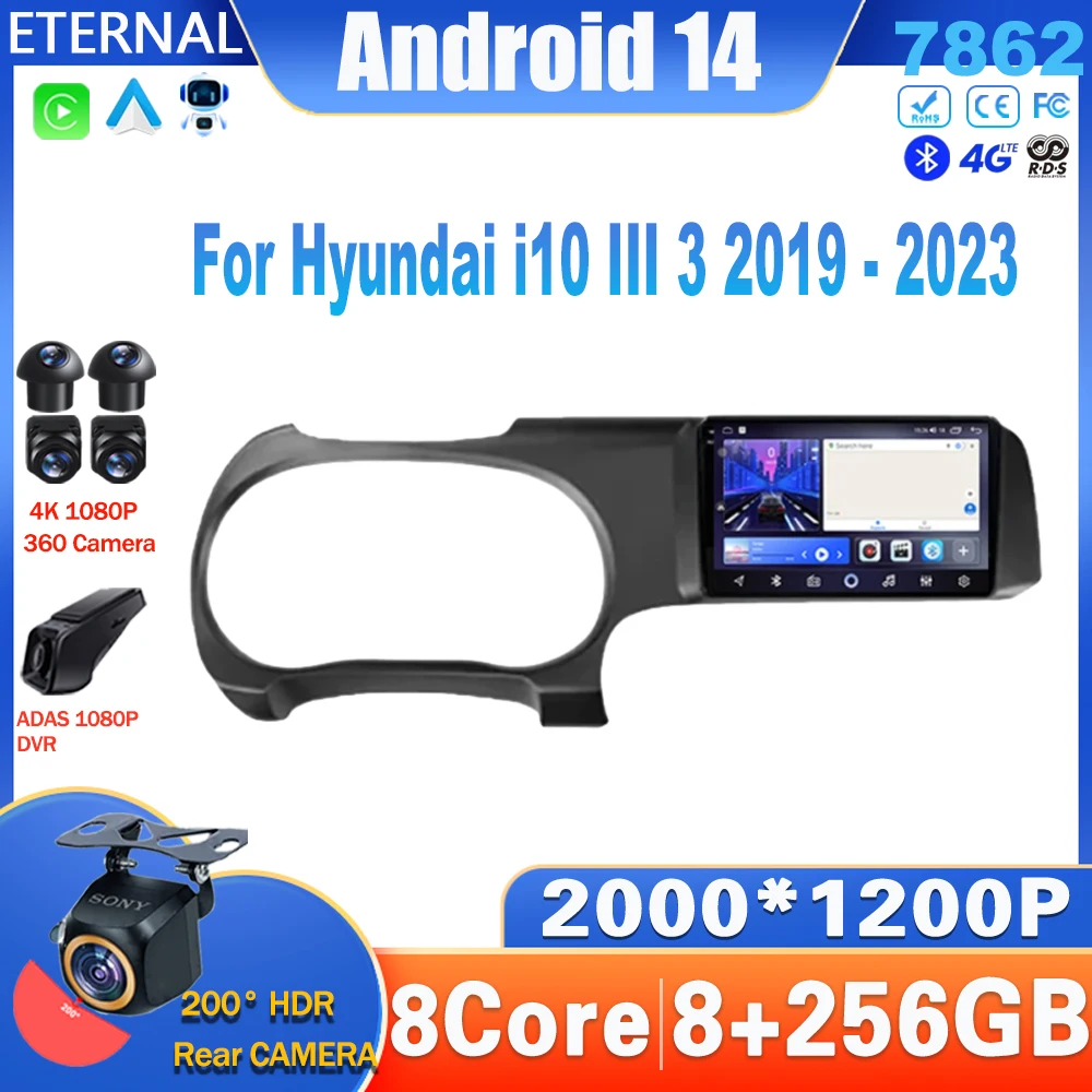 

Android 14 For Hyundai i10 III 3 2019 - 2023 LHD Car Radio Carplay Player GPS Navigation Multimedia Android Auto WIFI No 2Din 4G