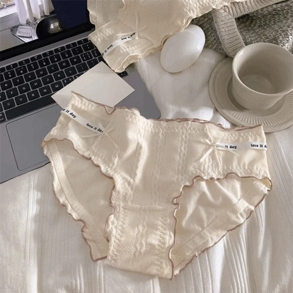 

Fashion Bow Lace Flower Panties Transparent Mid Waist French Style Briefs Seamless Hollow Women Underwear Girl