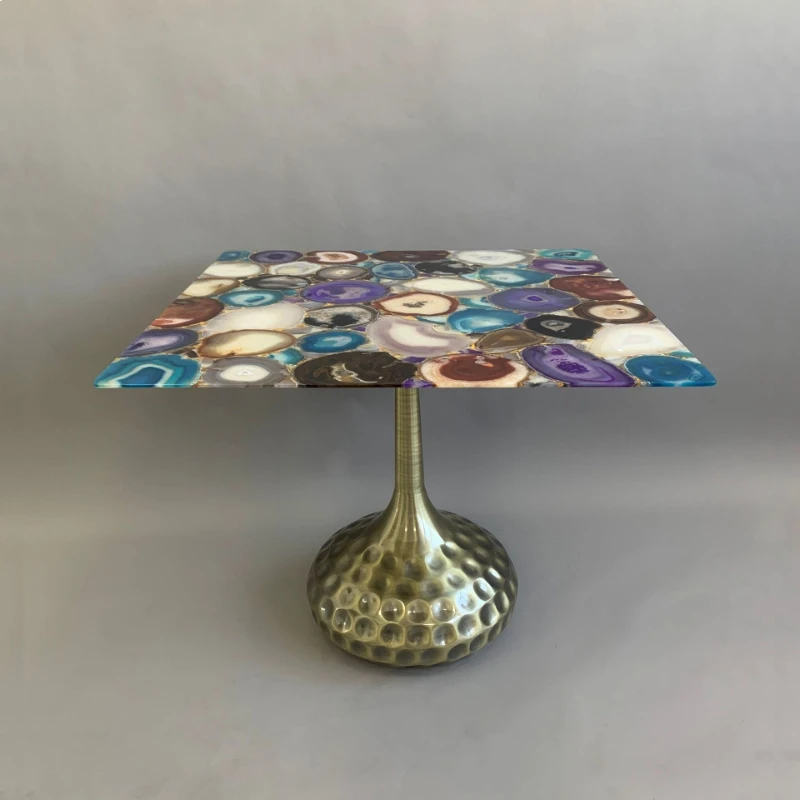 

Постмодернистский светлый роскошный красочный журнальный столик из агата/вилла, модель отеля, большой дизайнерский агатовый столик с плоским полом