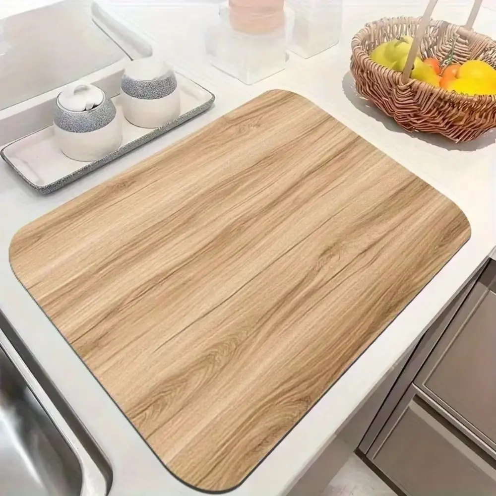 50X60cm Washing Machine Cover Diatom Mud Light Wood Grain Washing Machine Non-Slip Mat Water Absorbent Quick-Dry