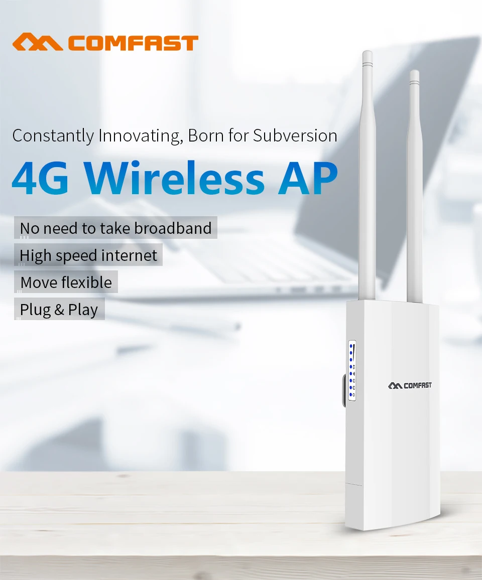 

Comfast Waterproof Outdoor 300Mbps WiFi Router CAT4 4G LTE Routers 3G/4G SIM Card Router Modem for IP Camera/WiFi Coverage CPE
