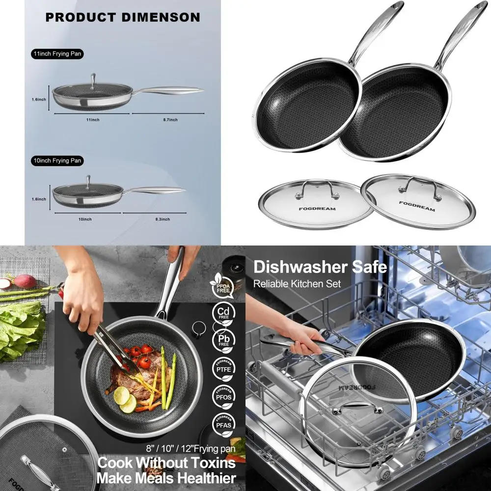 

11-дюймовая сковорода из нержавеющей стали с антипригарным покрытием и крышкой, трехслойная конструкция для универсальных варочных панелей, можно мыть в посудомоечной машине и в духовке, Cool-