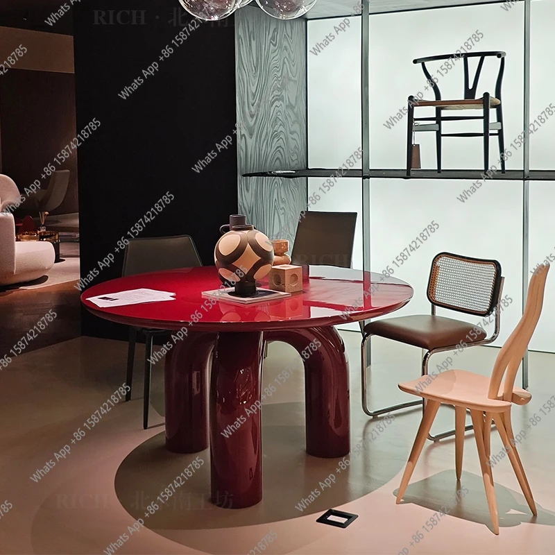 

1.2m round dining table, solid wood dining , hotel lobby lobby flower table, red piano painted round table, 1.1 meters