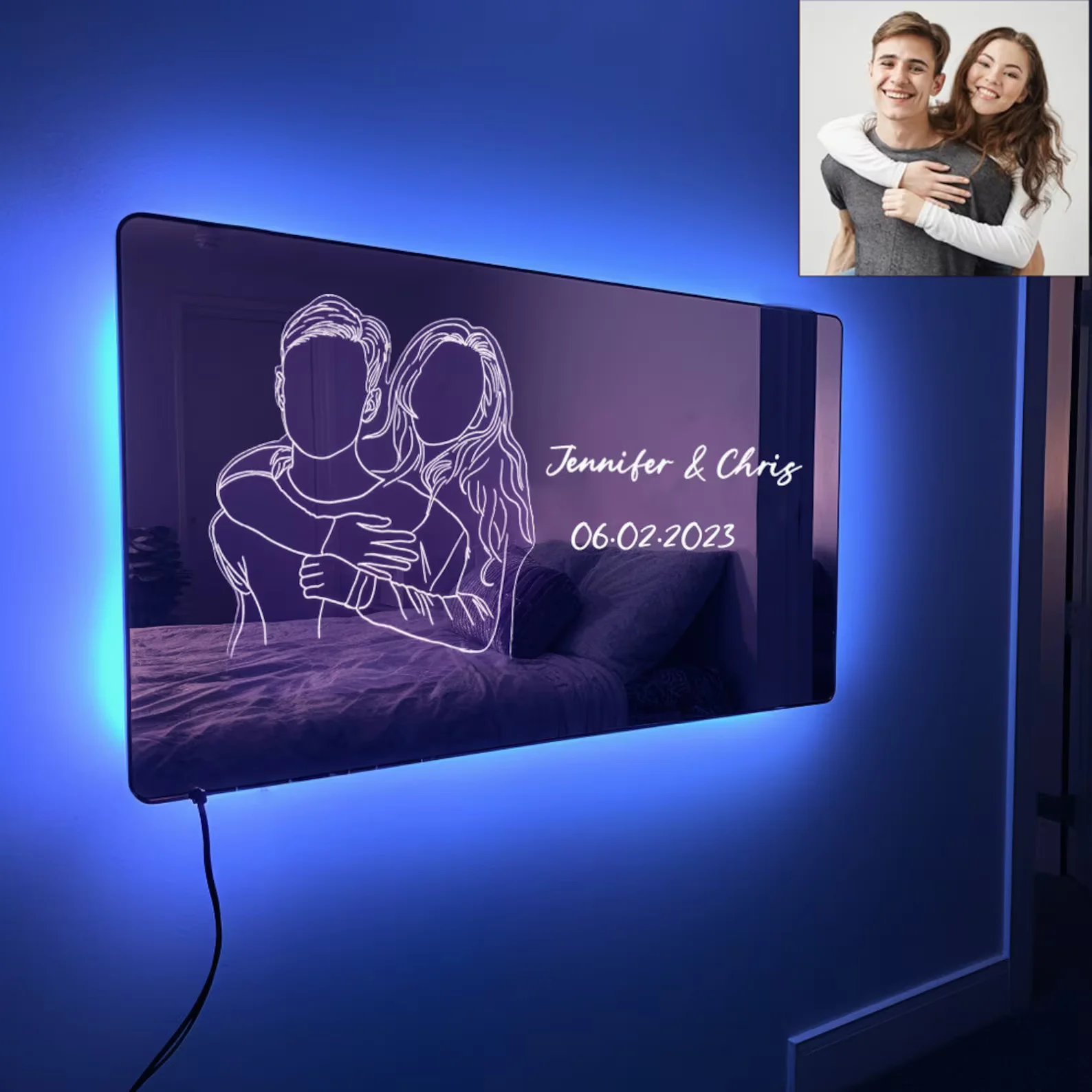 Personalized Photo Mirror Light Custom Name Logo Neon Sign Mirror LED Light Up Mirror for Wall Bedroom Decoration Wedding Gifts