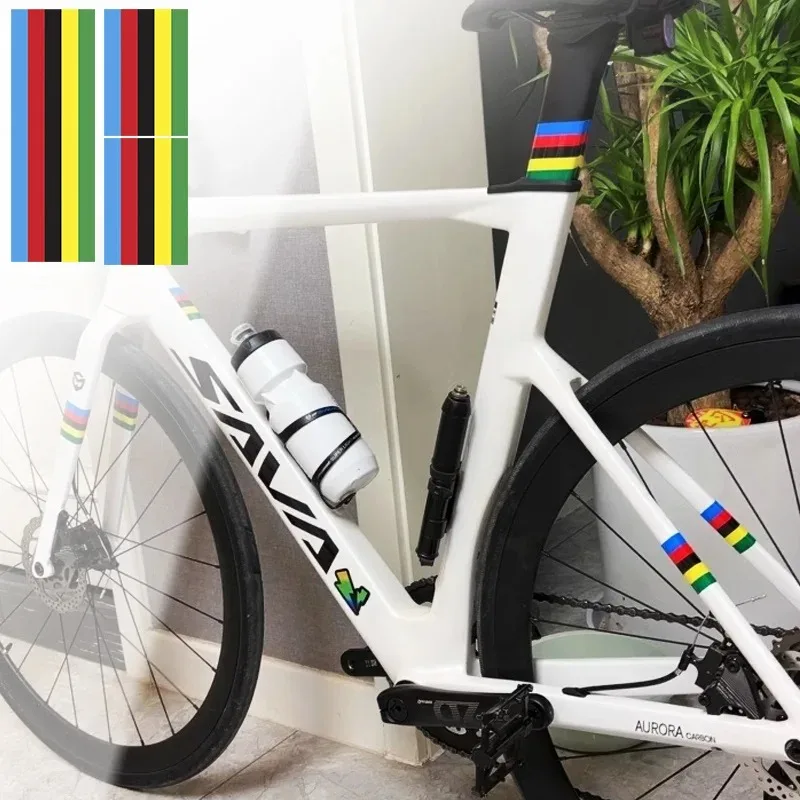 

3 шт., наклейки на раму дорожного велосипеда в радужную полоску, верхняя трубка, водонепроницаемые украшения «сделай сам», вилка для горного велосипеда, прочные виниловые наклейки