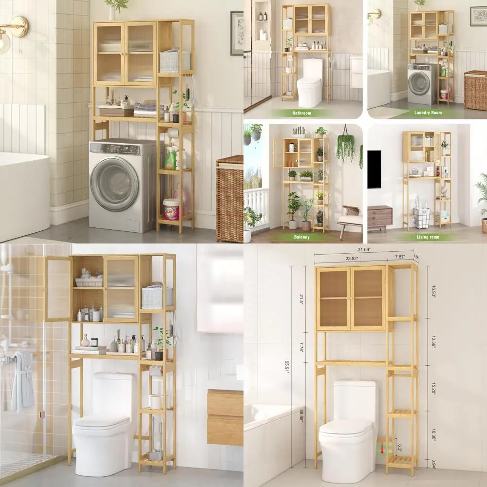 

Over Toilet Storage Cabinet with Adjustable Shelves, Acrylic Doors & Anti-Tip Feature