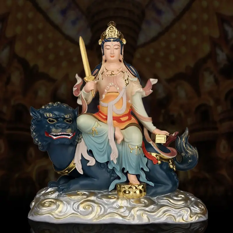 Manjushri and Samantabhadra Bodhisattva Statues Three Saints of Huayan Buddha Figurines for Home Worship Ornaments Fengshui view 5