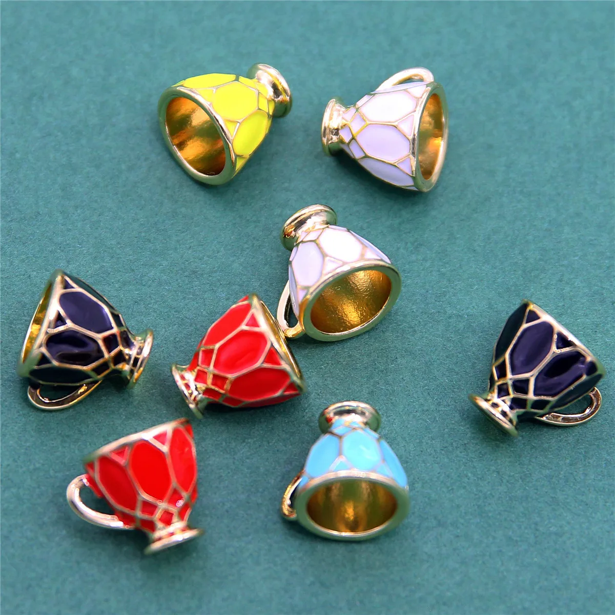 10pcs 16*13mm Mixed Color Stereo Enamel Teacup Coffee Cup Metal Pendant Diy Sweater Necklace, Bracelet, Earring Accessories