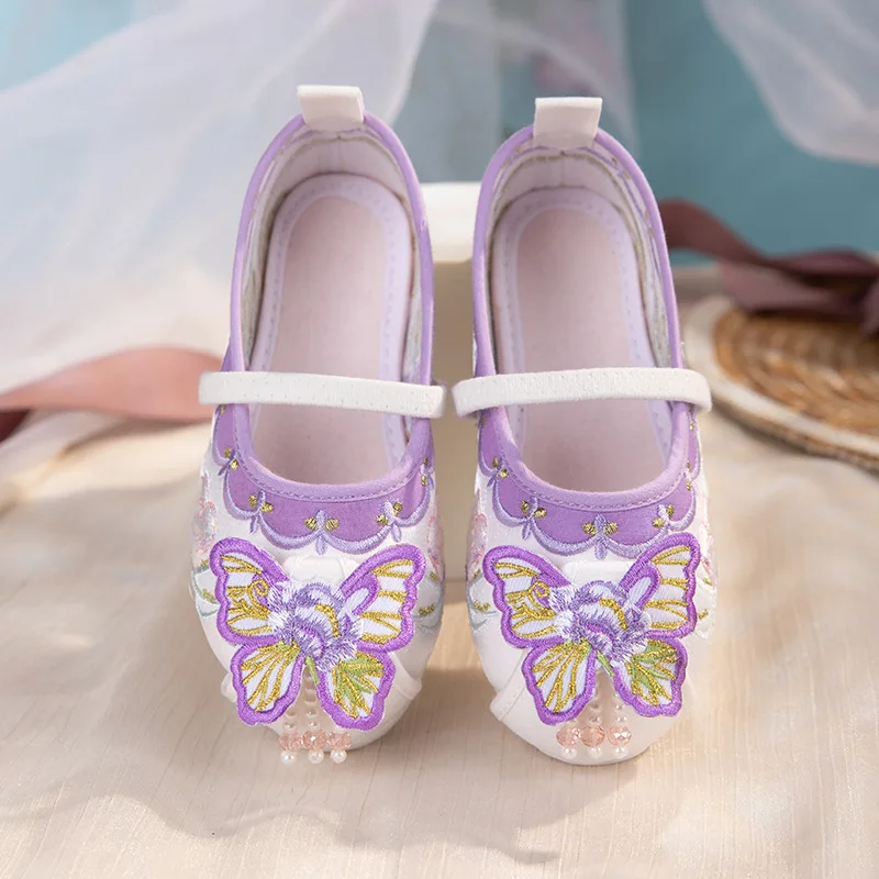 

CY268 2024 Spring New Children's Old Style Old Beijing Cloth Shoes Baby Performance Shoes Chinese Style Purple Hanfu Shoes