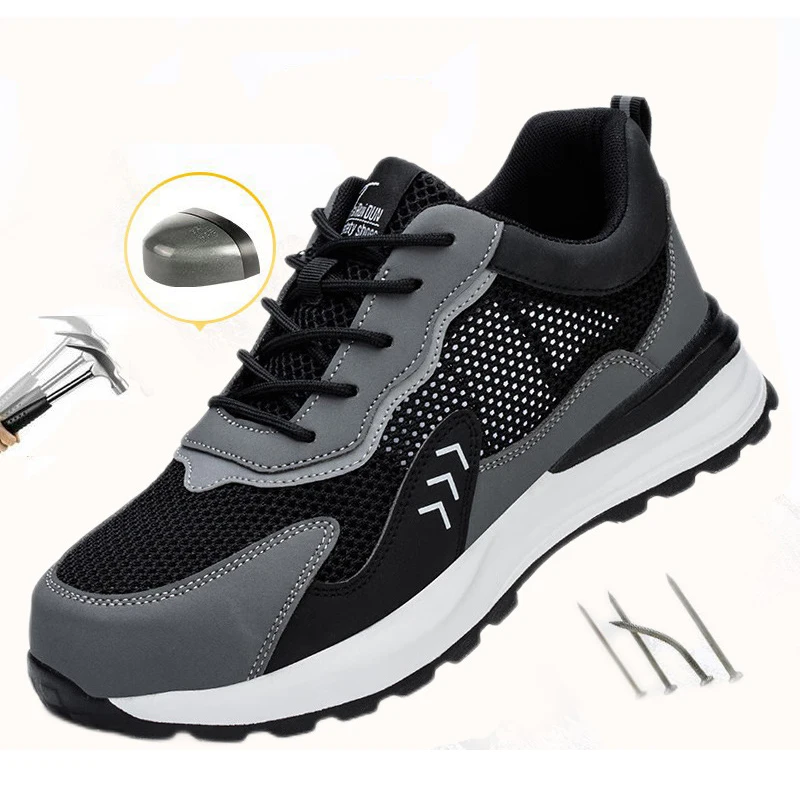 men's fashion summer steel toe cap shoes outdoors working boots worker breathable safety sneakers tooling security footwear safe