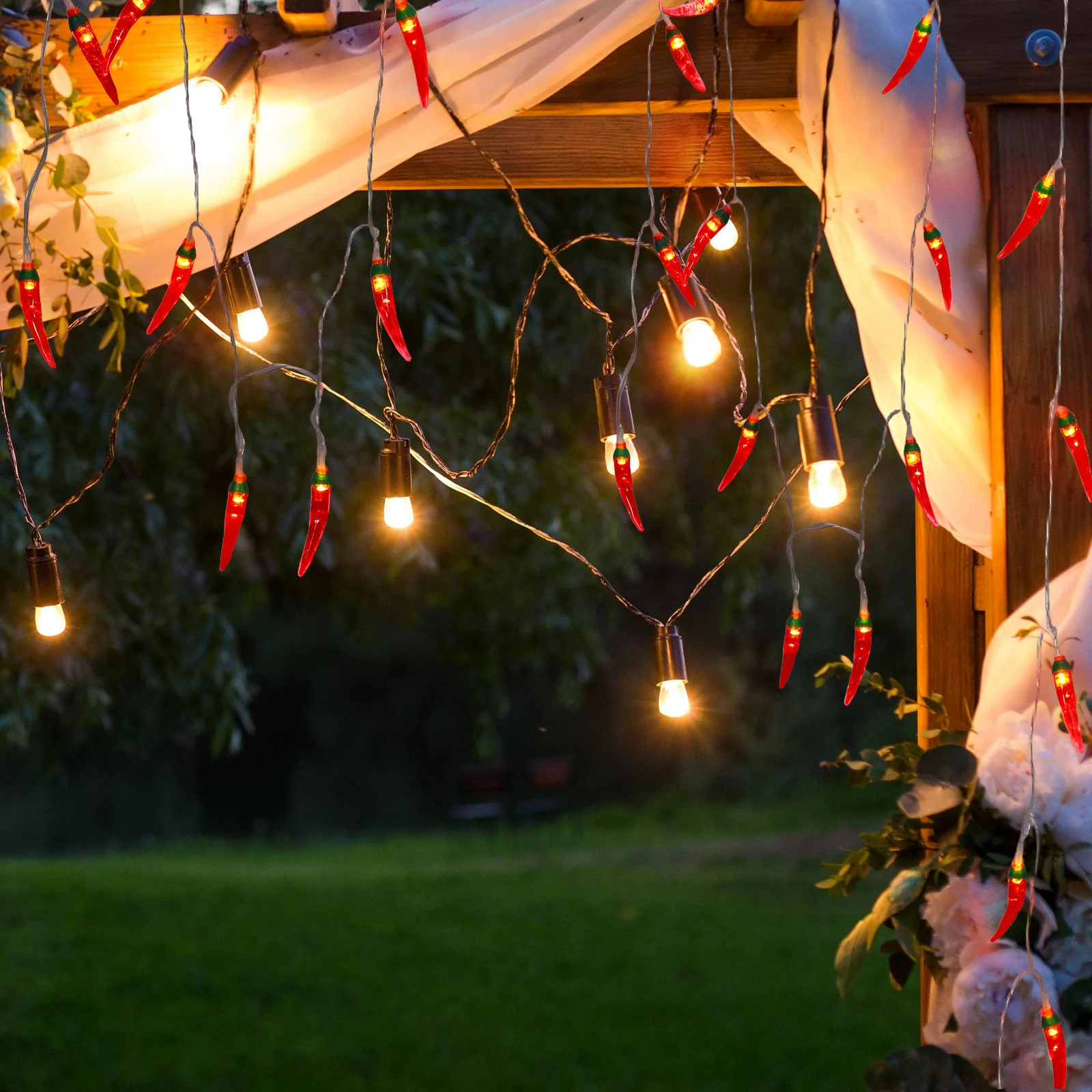 سلسلة الفلفل الحمراء Led أضواء الفلفل مقاوم للماء للفناء شرفة التخييم ديكور أضواء الجنية عطلة الإضاءة #5
