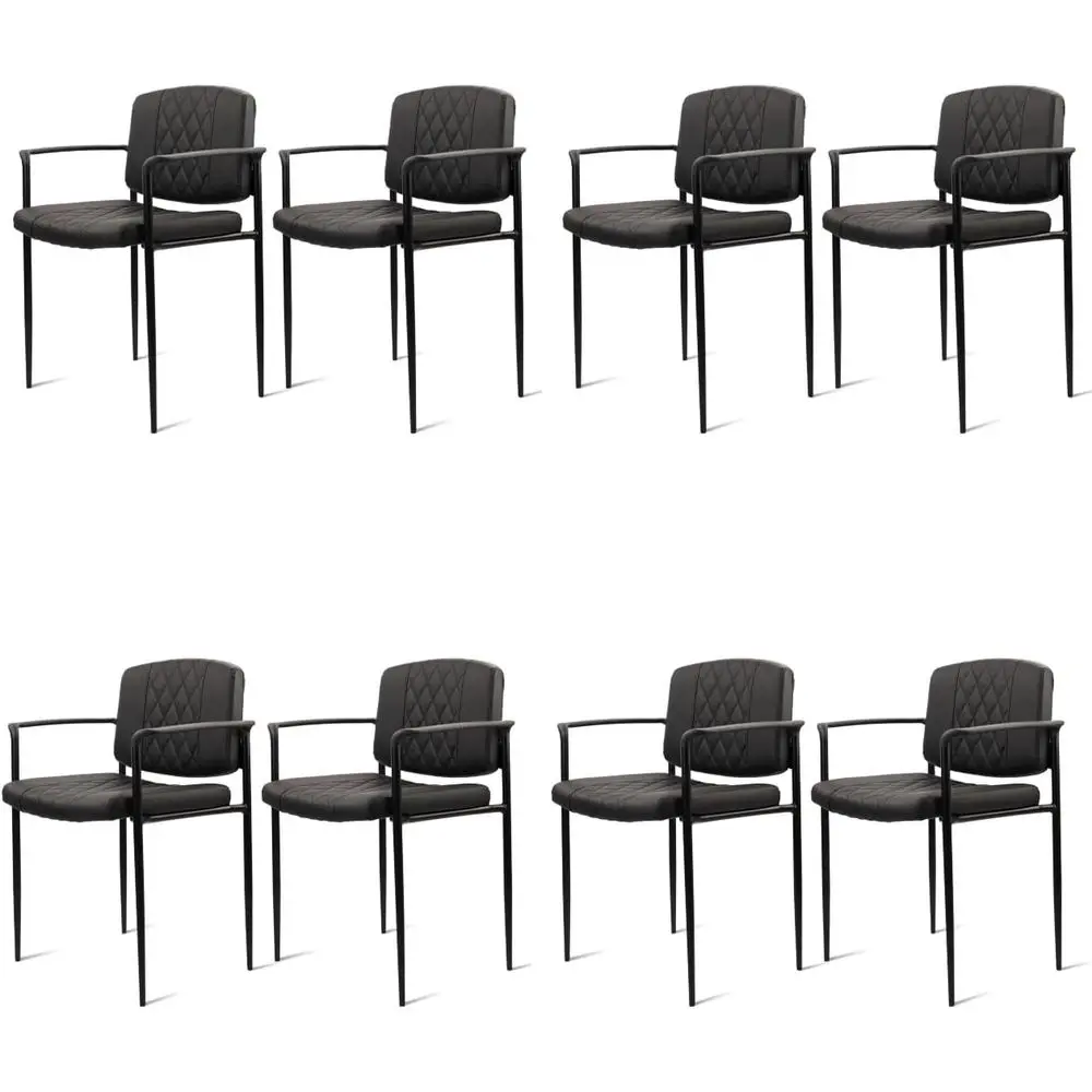 

Черные кожаные кресла для гостей Argyle Stackle, подлокотники, стационарные принадлежности для конференц-залов, зоны ожидания, 8 шт.