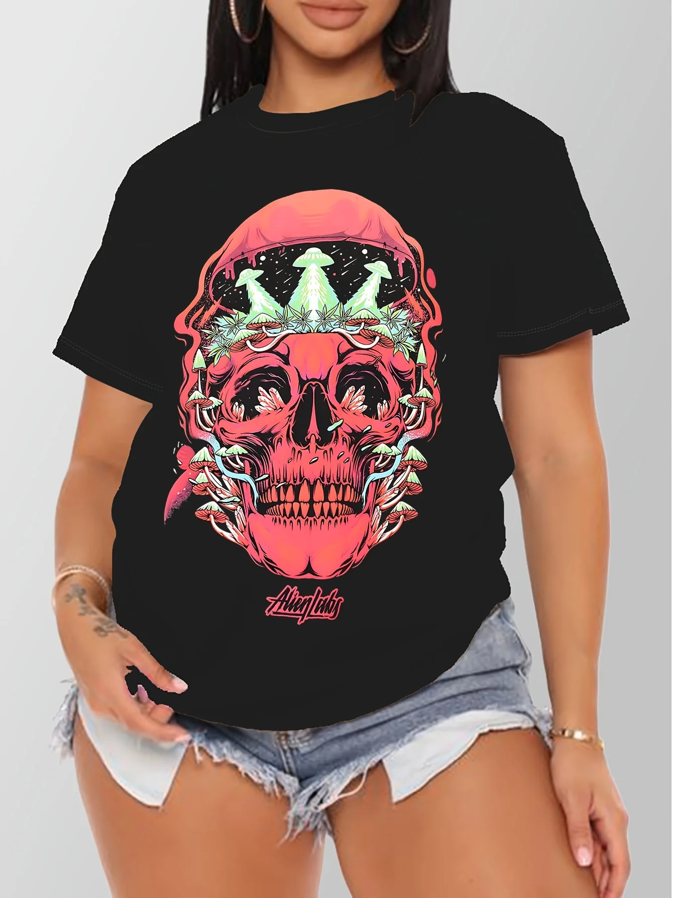 

Череп Графический принт Лето Осень Зима Хлопковые мужские и женские футболки с короткими рукавами Роскошная брендовая одежда для занятий спортом на открытом воздухе