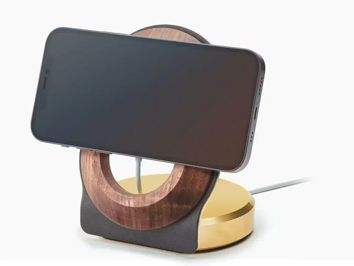 

Walnut Magnetic wireless charging bracket Mobile phone solid wood base wooden