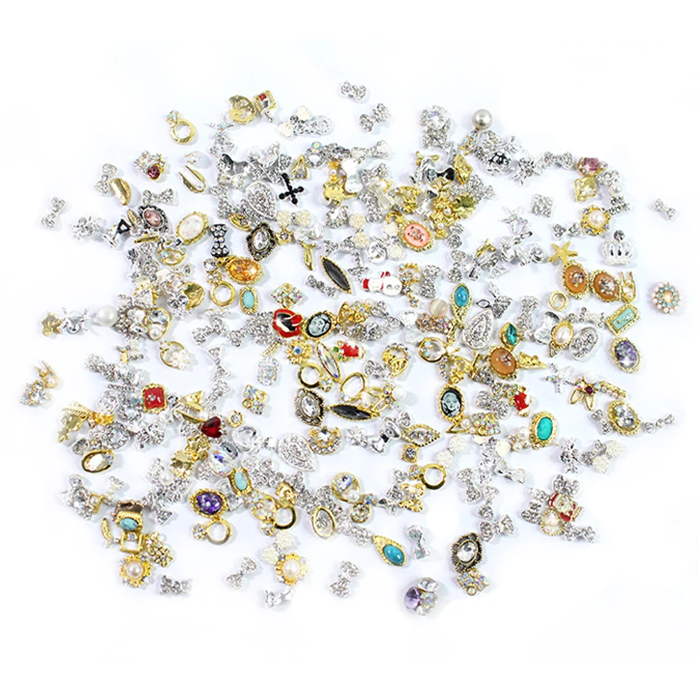 20/50 pz Mix casuale 3D strass per unghie Charms per unghie fai da te parti di diamanti di lusso Charms oro metallo e ciondola accessori gemme