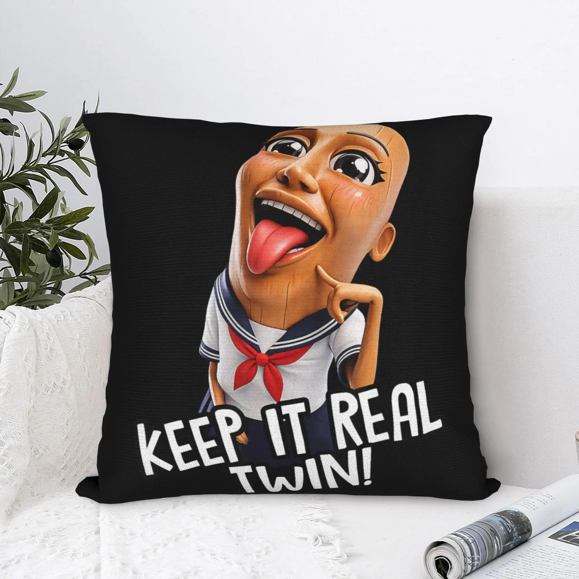 Keep It Real Twin Tung Tung Sahur Chan Brainrot Meme Pillow Case  Comfy Pillow Cover Vintage Pillowcases For Living Room Chair