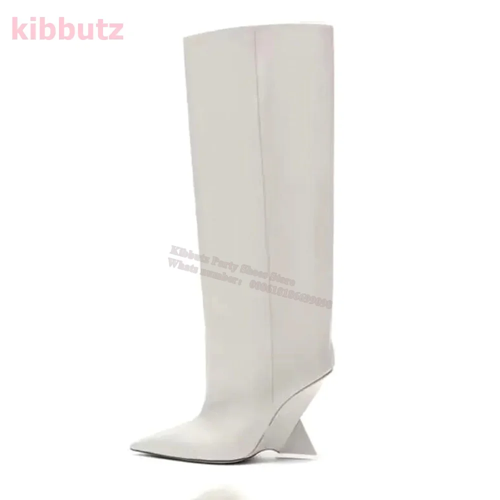 Suede Boots Knee High Strange Heel Solid Color Genuine Leather Pointy Slip-On Fashion Party Dress Women Shoes Luxury Elegant New