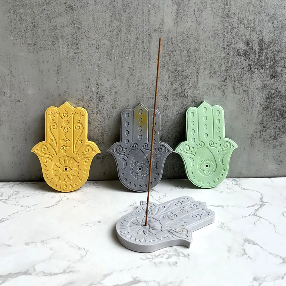 For Fun Fatima Lucky Hand Silicone Mold Hamasa Hand for Cement Incense Holder Tray Concrete Incense DIY Cement Bracket Mould