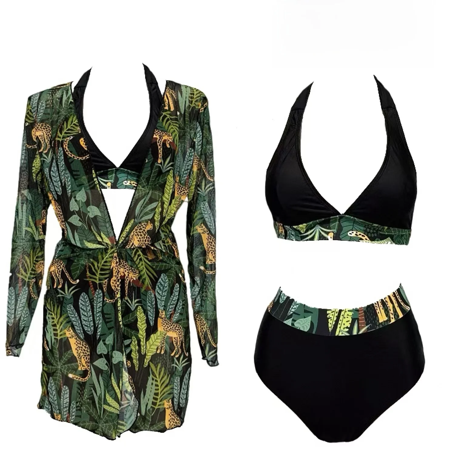 

Sexy Bikini Swimsuit Cover up Netting with Print for Women Includes Chest Pad Triangular Bikini No Steel Support Chest Pad