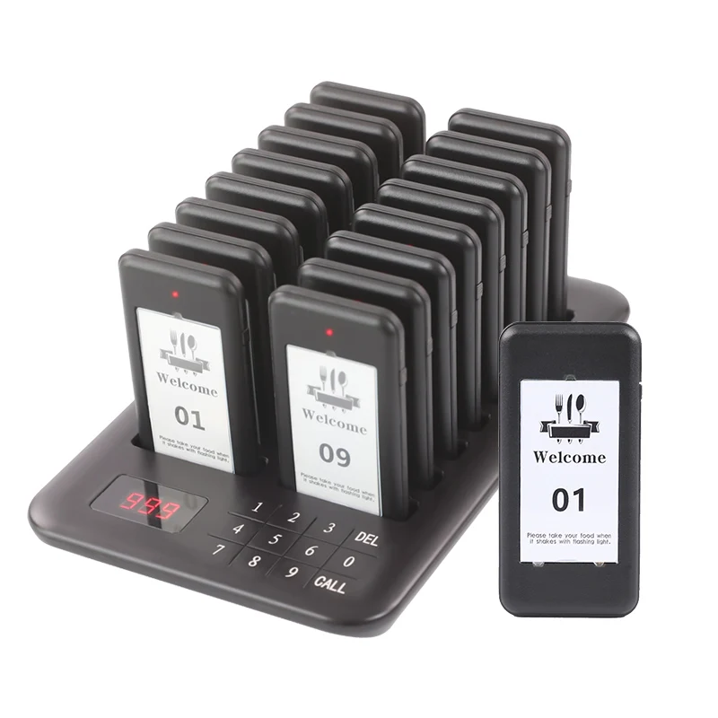 Wireless Restaurant Pager System 16 Beepers Food Pager Calling Paging System For Cafe Shop Church Clinic Food Court Bar