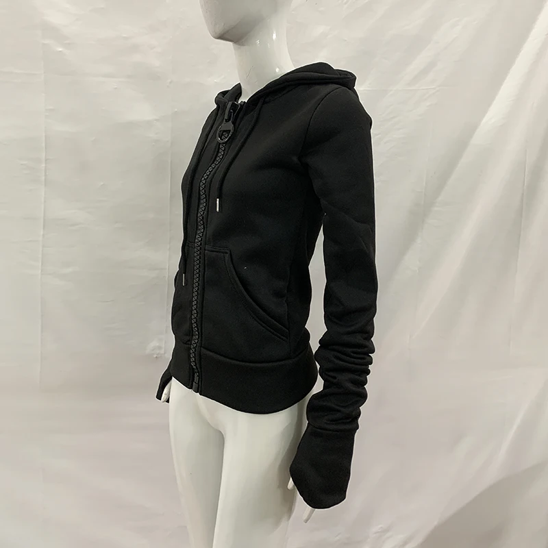 Y2K Gothic Einfarbiger Großer Reißverschluss-Hoodie Slim Fit Vollreißverschluss-Kapuzenpullover mit Übergroßem Reißverschluss Streetwear Unisex ﻿ – Detail 20