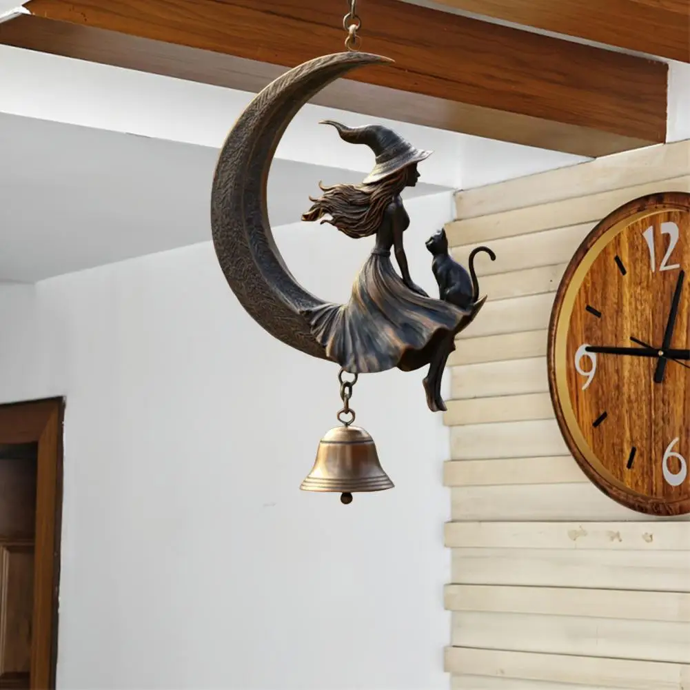 Witch Wind Chime Outdoor Metal Wind Chime Halloween Witch Black Cat Moon Wind Chime for Garden Patio Decor Metal for Outdoor