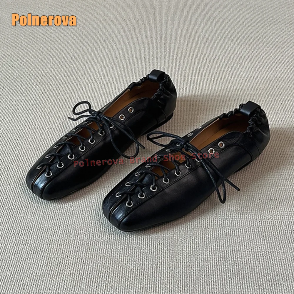 

Коричневые плиссированные туфли-лодочки с перекрестной завязкой и круглым носком на плоской подошве с неглубоким вырезом Балетки в стиле ретро для женщин Повседневная обувь на шнуровке 2025