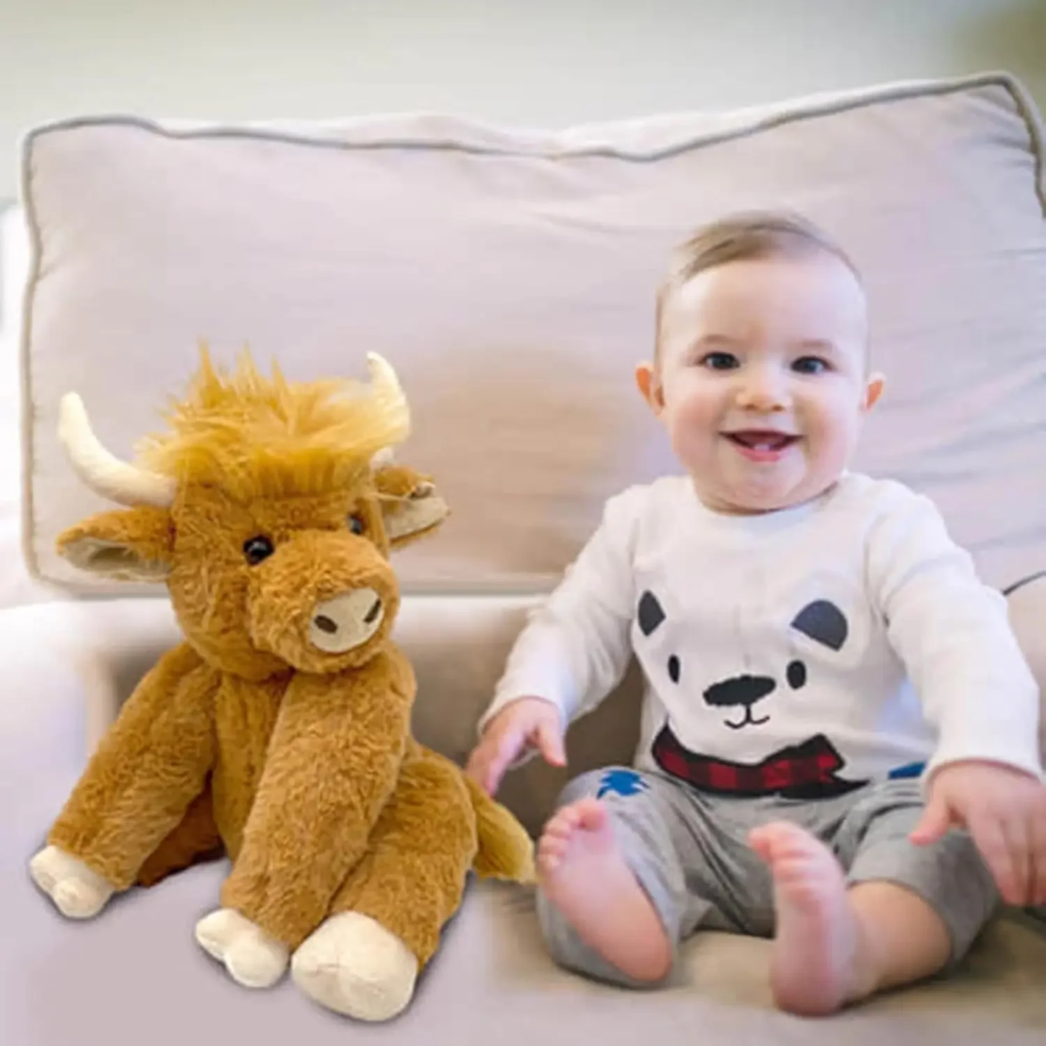 Brinquedo de pelúcia de vaca das terras altas, brinquedo de pelúcia de vaca das trevas escocesas vianys, articulações de brinquedo de pelúcia de vaca podem mover, presentes de aniversário