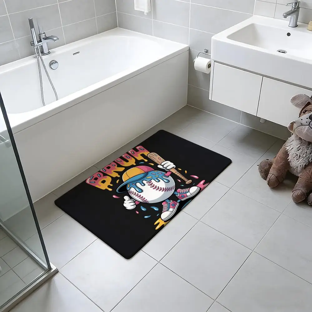 ANIME B-Baseball Floor Mat Absorbent Floor Mat Non-Slip Entrance Rug for Bathrooms Restrooms and Toilets