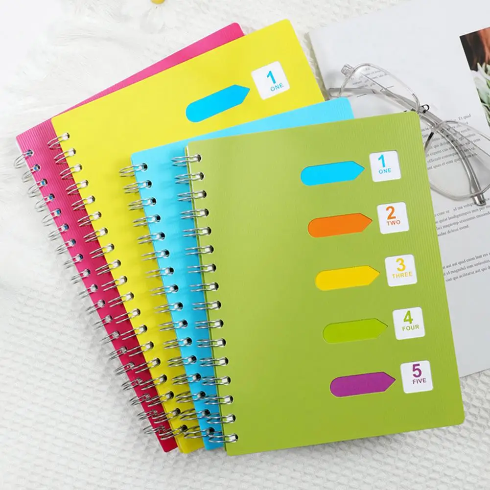 Cuaderno de espiral A5/b5 Premium para estudiantes, cuaderno con divisores, páginas gruesas para escritura suave, anillo de bobina de 5 temas, Oficina