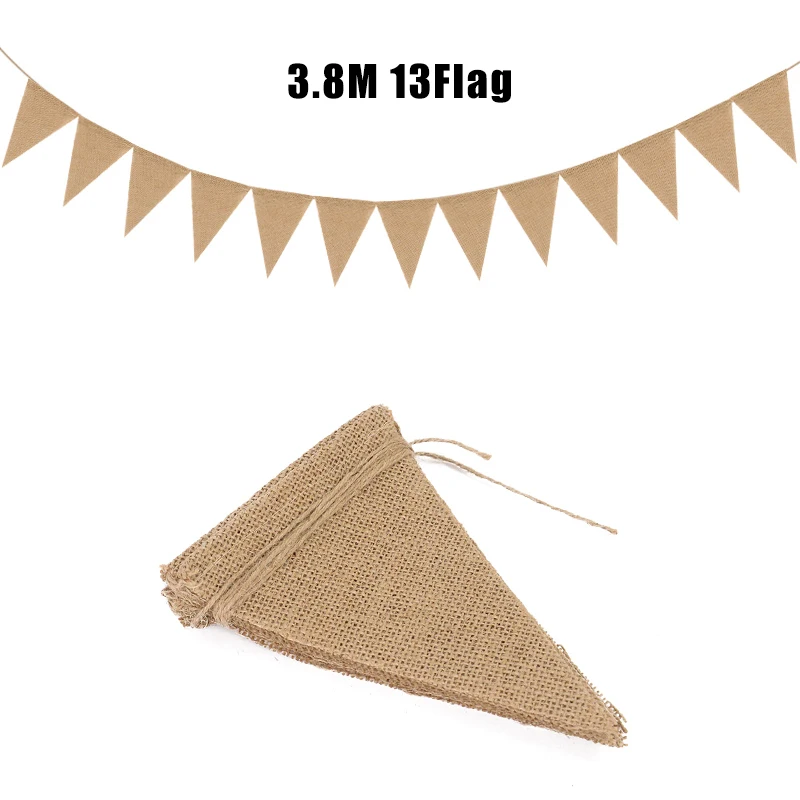 

3.8M 13Flag Vintage Jute Banner Hessian Burlap Bunting Garland Wedding Party Supplies Photo Props Christmas Decorations for Home