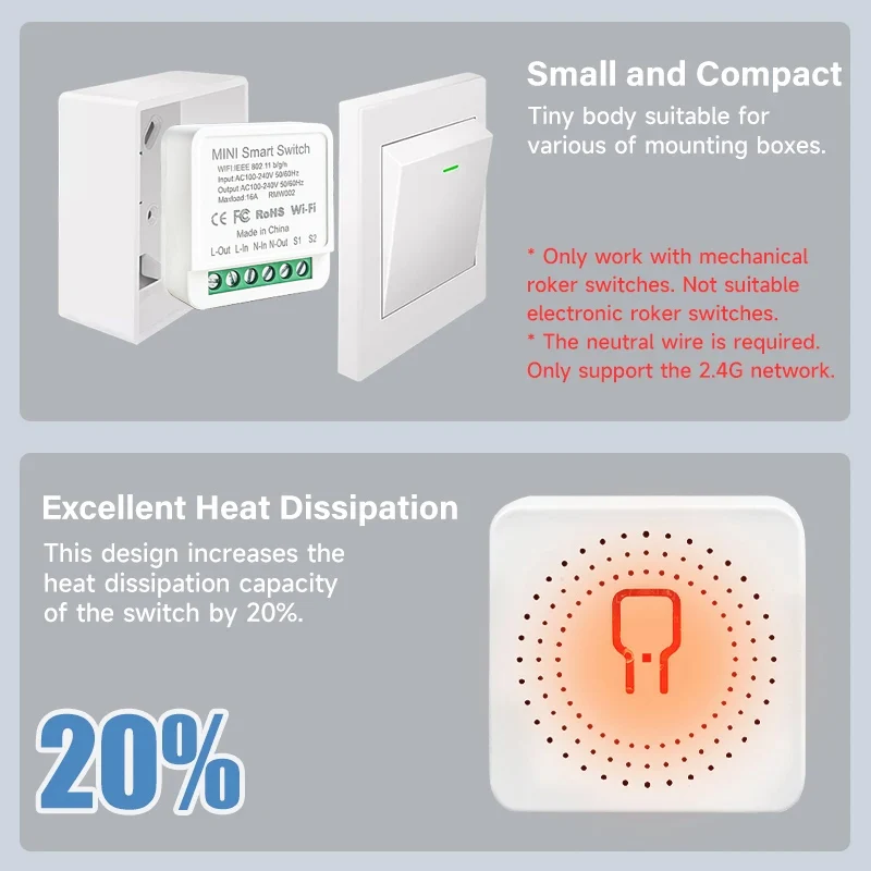 Smart Home 16A 20A Wifi ไร้สายสวิทช์ DIY โมดูล 2 - Way Control APP รีโมทคอนโทรล AC100-240V ทํางานร่วมกับ Alexa Google Assistant